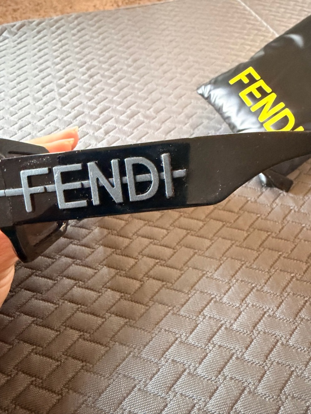 Fendi Glossy Black Rectangular Sunglasses Temple Detail - Picture 2 of 7